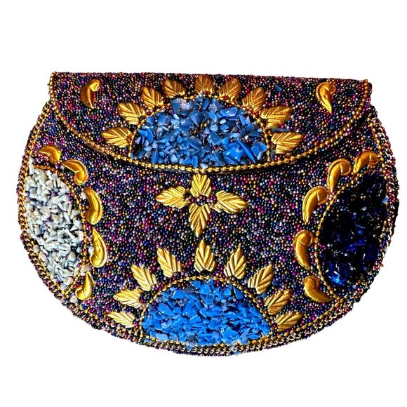 Handmade Ramla Beaded Clutch With Multicolor Mosaic Design & Chain Strap - Picture 1 of 7